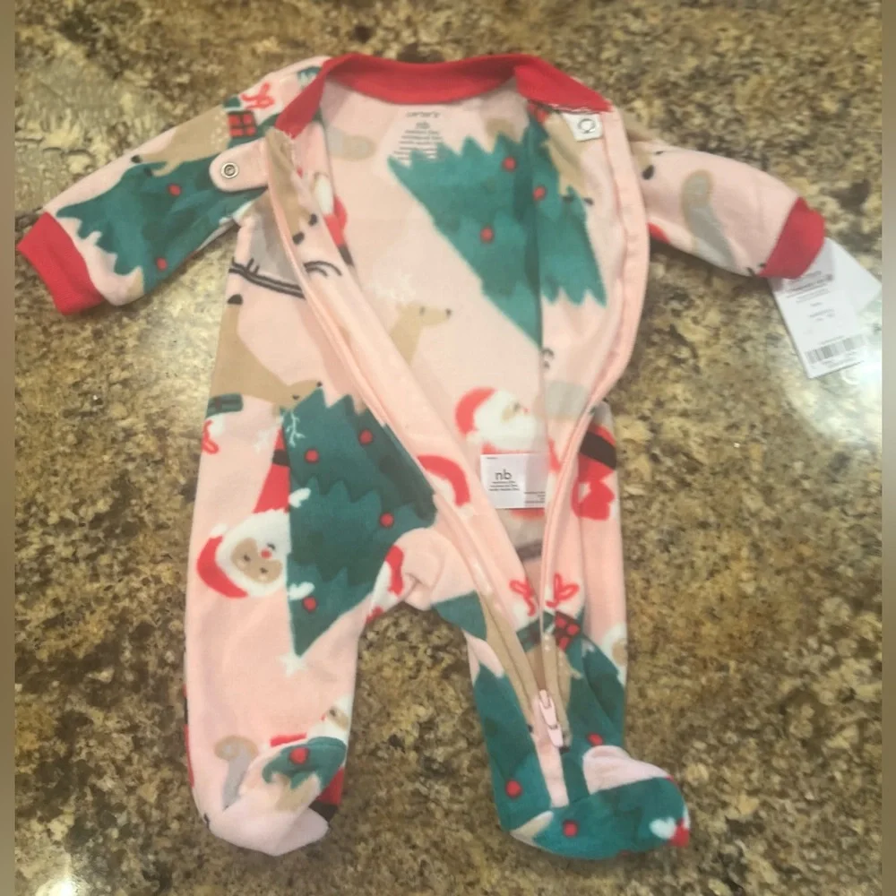 NWT Carter’s Newborn Girl Santa Fleece 1pc Pajamas